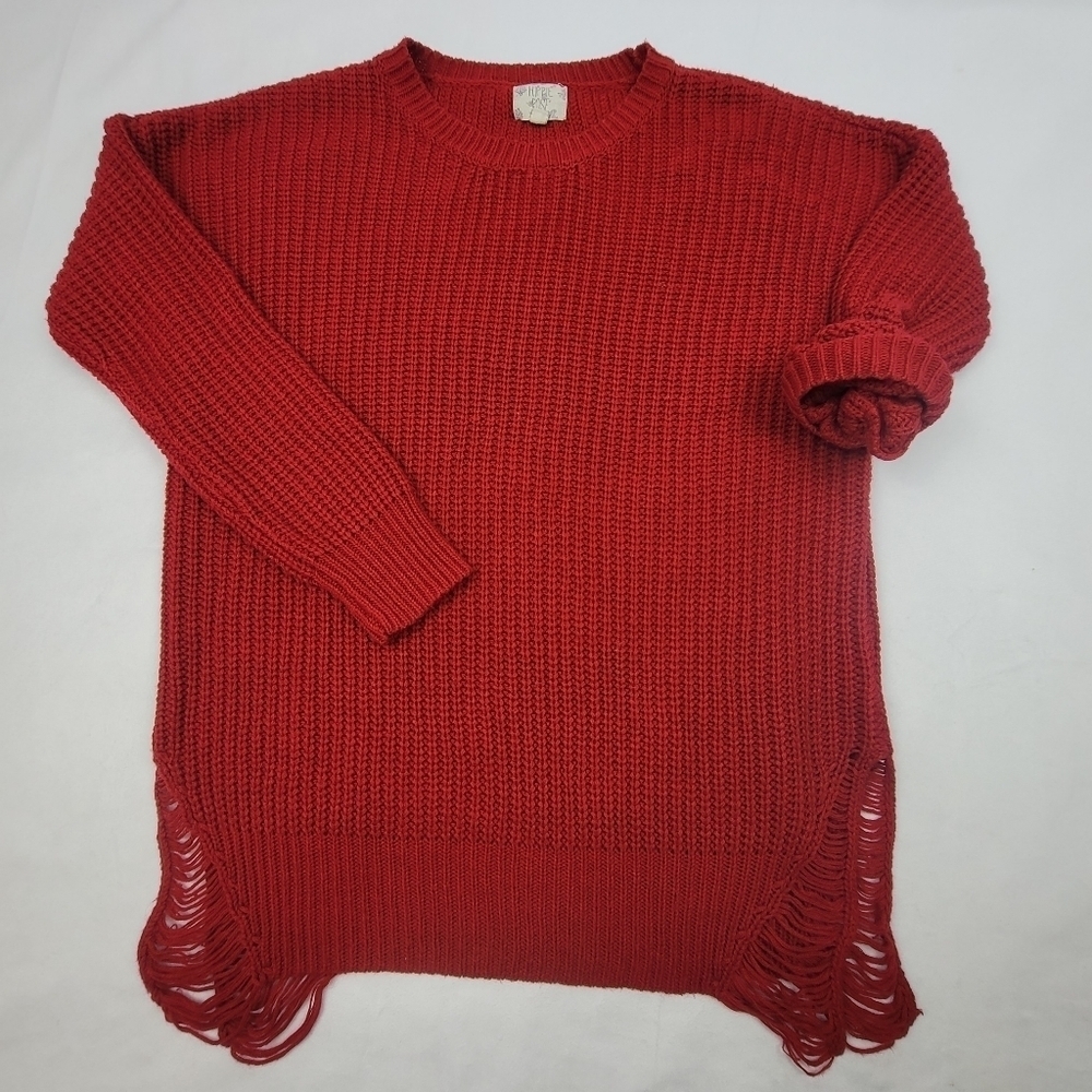 Hippie Rose red distressed ripped side hem sweater